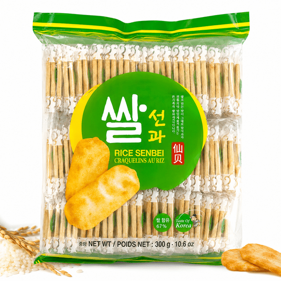 Light & Crispy Rice Cracker Snack, Korean-Style Senbei, Individually Wrapped Sweet & Savory Treats, 67% Rice Content, Tea Time Snack, 10.6 oz