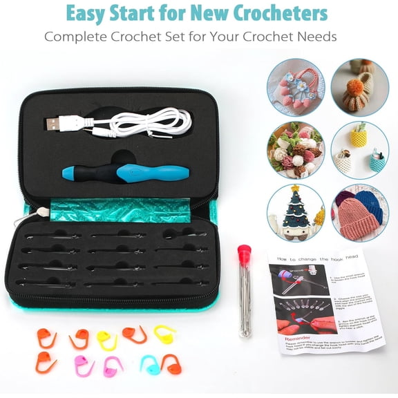 Light Up Crochet Hook Set - 11 in 1 Lighted Crochet Hook Set for Beginners, Ergonomic Soft Grip, Rechargeable Light, Interchangeable Heads - Ideal Crochet Hooks Kit, Gift