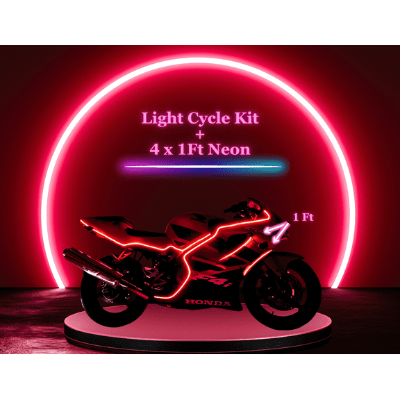 Light Cycle Kit, Tron Motorcycle Lighting Kit. Underglow, Neon Kit, LED Kit, Motorcycle Accessory and Accent, RGB Waterproof LED Neon,w/Remote&Disconnect,Bluetooth App (Base Kit) (+4 x 1 Ft. Neon)