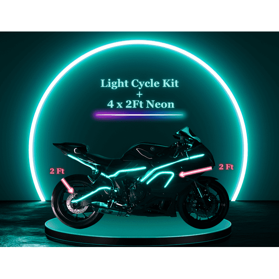 Light Cycle Kit, Tron Motorcycle Lighting Kit. Underglow, Neon Kit, LED Kit, Motorcycle Accessory and Accent, RGB Waterproof LED Neon,w/Remote&Disconnect,Bluetooth App (Base Kit) (+4 x 2 Ft. Neon)