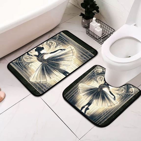 Light Dancer 2 Pcs Bathroom Rug Non-Slip Bathroom Mats Water Absorption Toilet Carpet Washable Shower Rugs for Bathroom Floor Tub Shower