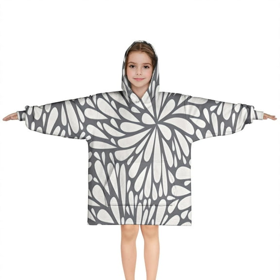 Light Dark Floral Burst Pattern Blanket Hoodies for Kids 6-13YR Oversize Wearable Blanket Hoodies for Boys Girls Teens