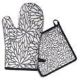 thumbnail image 1 of Light Dark Floral Burst Pattern Kitchen Oven Mitt and Pot Holder Sets 2 Pcs for Baking, Cooking and Grilling, Heat Resistant Up To 392 °F, 1 of 7