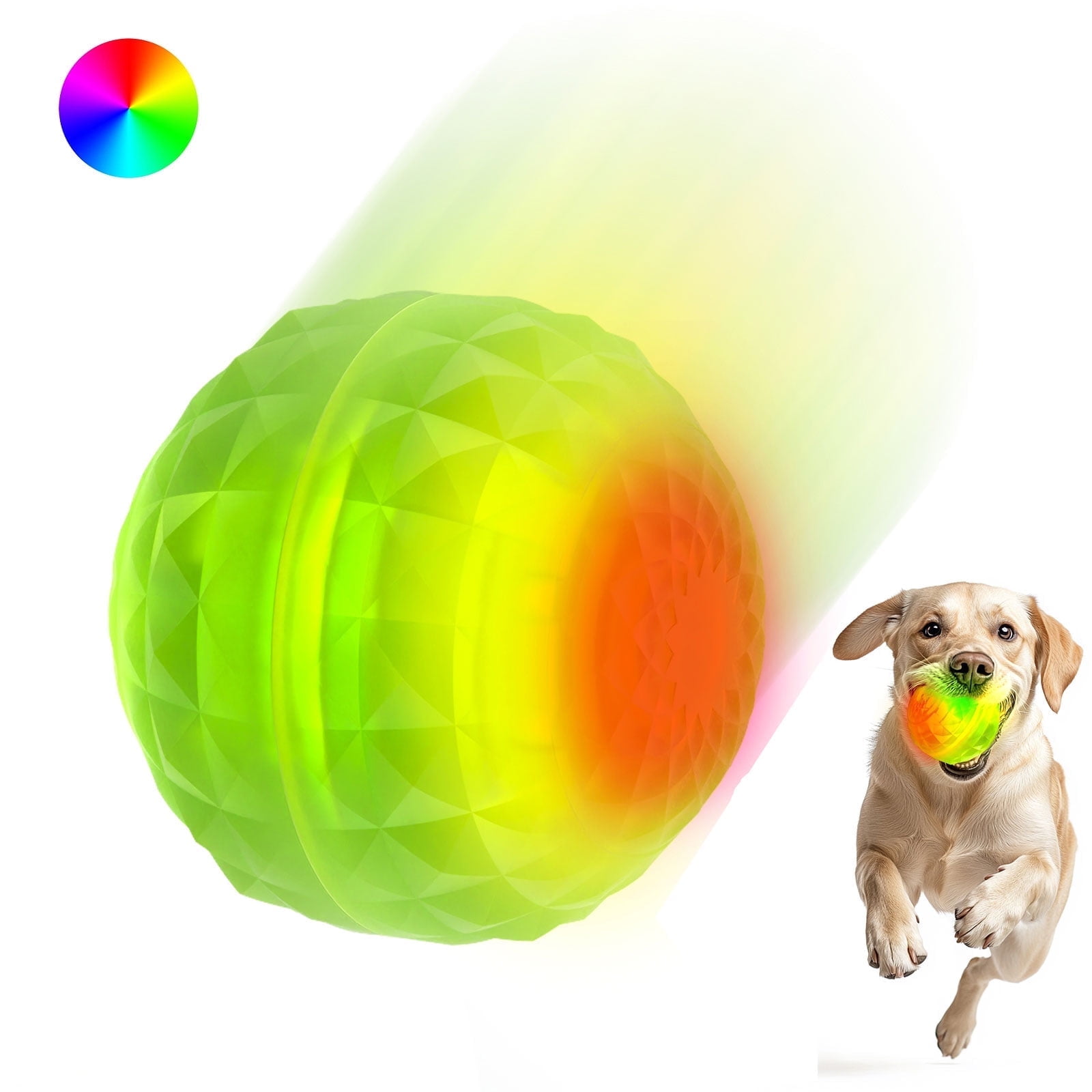 Light up Dog Ball, Rechargeable LED Dog Toy Ball, Waterproof Durable Fetch Ball Grow in The Dark, Night Glowing Toy, Color Changing LED, Green