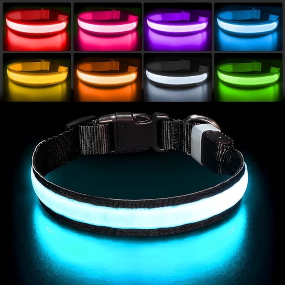 Light up Dog Collar for Night Walking - LED Dog Collar Light Rechargeable Color Changing, Glow in The Dark Dog Collars Waterproof Glowing Dog Collars for Large Small Medium Dogs