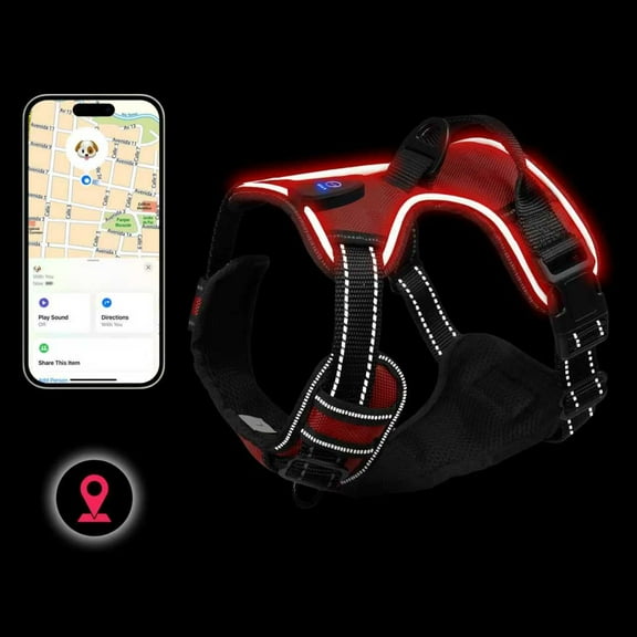 Tracker Dog Harness - Light Up Dog Vest for Night Walks, USB Rechargeable, Fits Small, Medium, and Large Dogs - Small,Red
