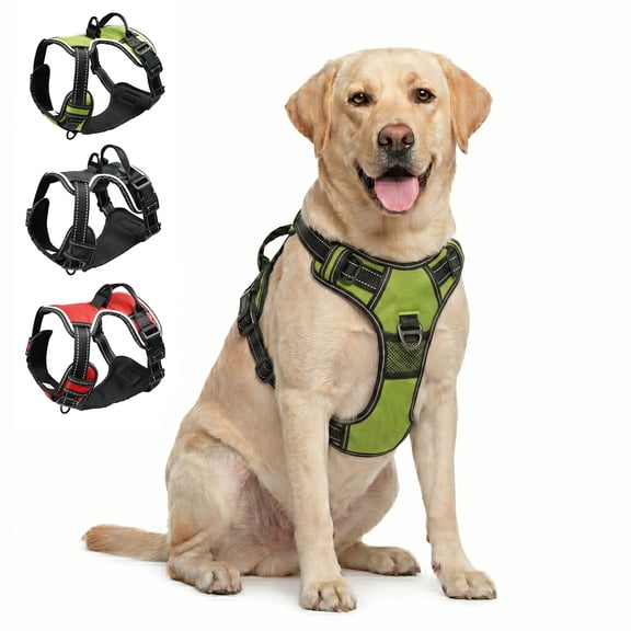 No Pull Dog Harness for Small Medium Large Dogs, Adjustable Reflective Dog Vest with Handle, Comfortable Walking and Training Harness, XLarge, Green - Large, Green