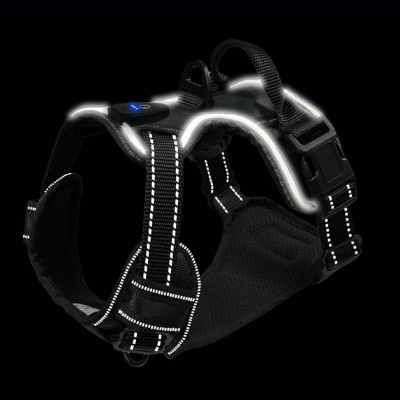 Light Up Dog Harness No Pull Adjustable LED Dog Vest for Night Walks USB Rechargeable for Small Medium Large Dogs - XLarge, Black