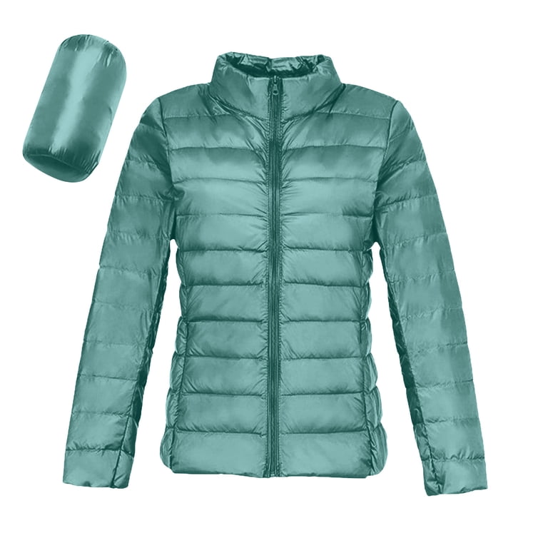 Light Down Jacket Womens Packable Stand Collar Full Zip Quilted