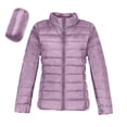 thumbnail image 1 of Light Down Jacket Womens Packable Stand Collar Full Zip Quilted Puffer Coat with Pockets Long Sleeve Solid Color (L, Purple), 1 of 6