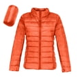 thumbnail image 1 of Light Down Jacket Womens Packable Stand Collar Full Zip Quilted Puffer Coat with Pockets Long Sleeve Solid Color (XL, Orange), 1 of 6