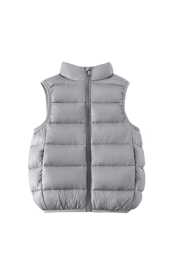 Light Down Puffer Vest for Girls Boys Stand Collar Full-zip Jacket Sleeveless Winter Cotton Outerwear 2-11 Years (11Y, Gray)