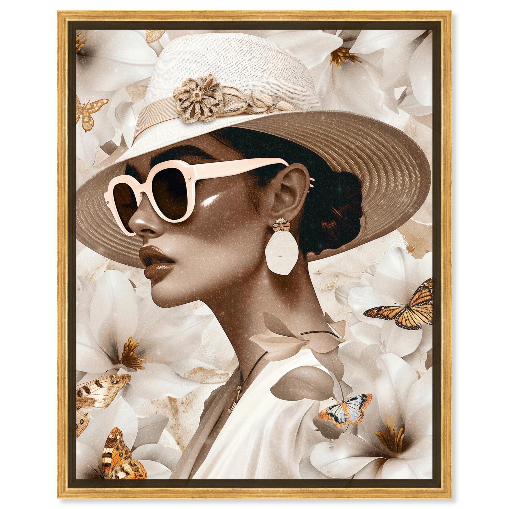 Light Dreamer Gold Framed Canvas Art with Floral and Butterfly Design
