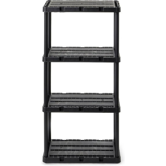 Light Duty Storage Shelves, Knect-A-Shelf 4-Shelf Ventilated Shelving Rack Organizer for Home, Garage, Basement & Laundry, Black