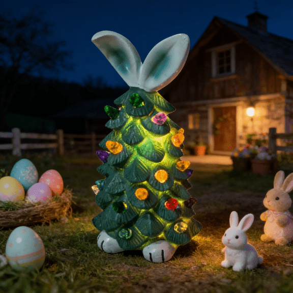 Light up Easter Bunny Decor Glowing Tree, Cute Ceramic Easter Tree Bunny Decorations for The Home Indoor Bedroom Office Decor Tabletop,Night Light for Gifts(Green)