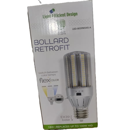 Light Efficient Design LED-8039M345-A 18W LED Bollard Retrofit, Replaces 100W HID, EX39 Base, 3-CCT Color Selectable 3K/4K/5K