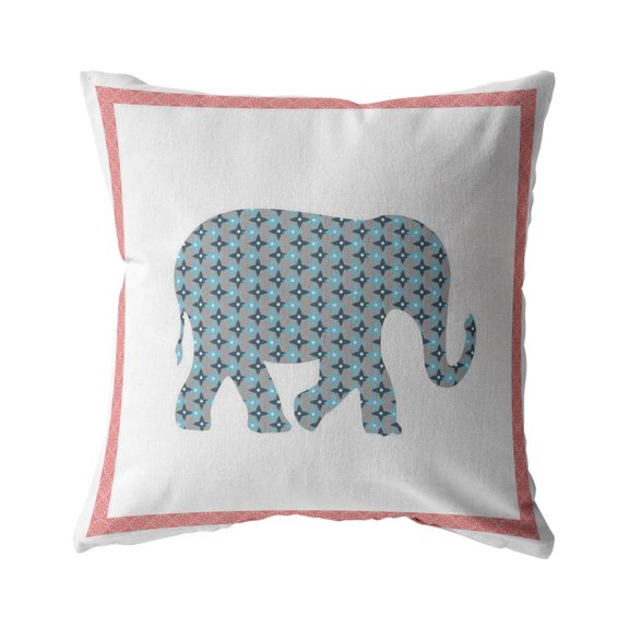 Light Elephant Suede Blown and Closed Pillow Blue and Pink on White 18"x18"