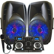 Light Em UP! - Dj System - Lighted Powered 15 DJ Speakers - 1600 Watts - Bluetooth, USB, FM Radio or plug in your laptop or iPhone - Plug and Play - Light Show Included