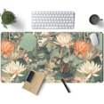thumbnail image 1 of Light Emerald and Orange Floral Desk Mat, XXL Large Extended Mouse Pad Gaming Desk Pad, Aesthetic Asian Lotus Flower Big Laptop Keyboard and Mouse Mat for Women Desktop Office Decor 31.5x15.7 in, 1 of 6