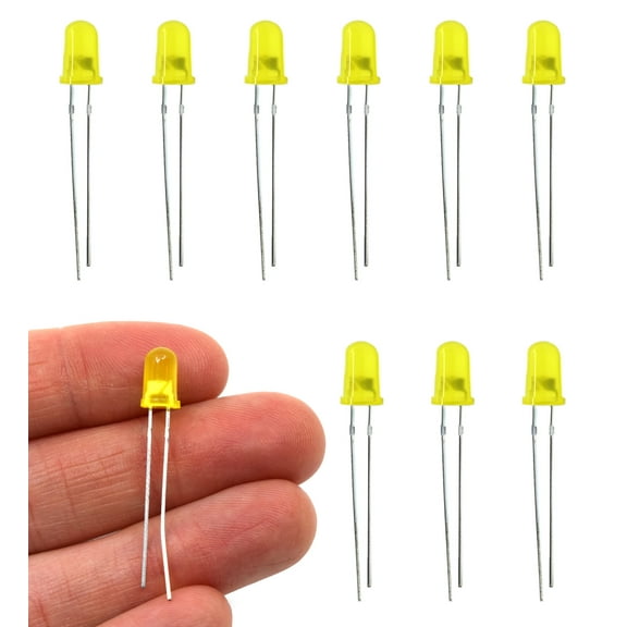 Light Emitting Diode (LED), Yellow, 5mm Standard High Quality, Diffused Round Lens, Pack of 10 - Eisco Labs