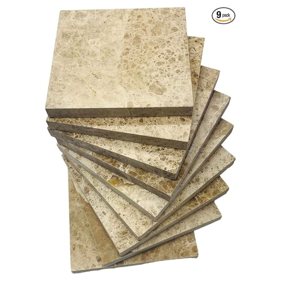Light Emperador Creamy Beige Polished Square 4x4 (9 Pieces) Marble Floor Wall Tile Backsplash for Kitchen, Bathroom Flooring Shower, Accent Decor, Fireplace