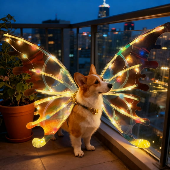 Light Up Fairy Wings for Dogs & Kids Pet Glowing Flapping Wings with Music Christmas Puppy for Medium Large Dog Parade Photo Props Dress Your Dogs Like Butterfly