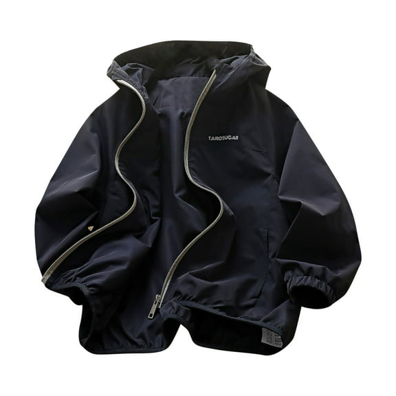 Light Fall Jacket Kids New Kids Lightweight Waterproof Jacket Boys Girls Cute Hooded Raincoats Windbreaker with Pockets Navy 12-13 Years