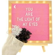 Light up Felt Letter Board Sign with LED Lights - 10 × 10in Changeable Message Board Wall Mounted with 470 Letters Tripod Stand for Birthday Housewarming Gifts Party Home Decor, Pink