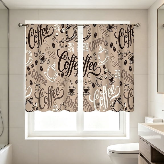 Light Filtering 2D Printed Kitchen Curtain Pair, Washable Short Window Panels for Partial Coverage in Living Room or Tea Room