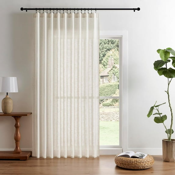 Light Filtering Curtains 90 Inch Length for Bedroom, Linen Curtains 90 Inch Length 1 Panel Set for Living Room,White Semi Sheer Drapes 90 Inches Long with Rod Pockets