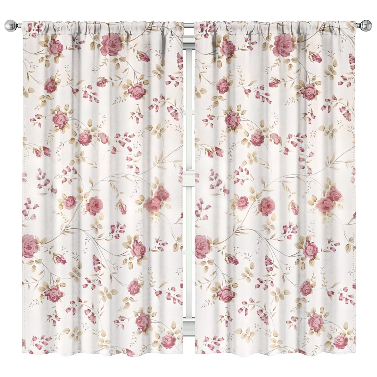 Light Filtering Floral Curtains 42x84 Inch Rod Pocket Blackout Drapes 2 Panels for Bedroom and Comfortable Privacy