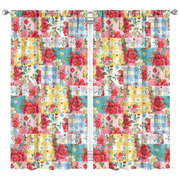 Light Filtering Floral Curtains 42x84 Inch Rod Pocket Blackout Drapes 2 Panels for Bedroom and Gentle Sun Protection