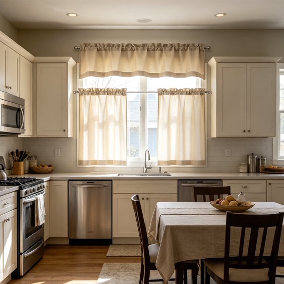 Light Filtering Kitchen Curtain Set 30W x 14/45H Inch Tier And Valance Set Rod Pocket Semi Sheer Curtains For Kitchen Bathroom