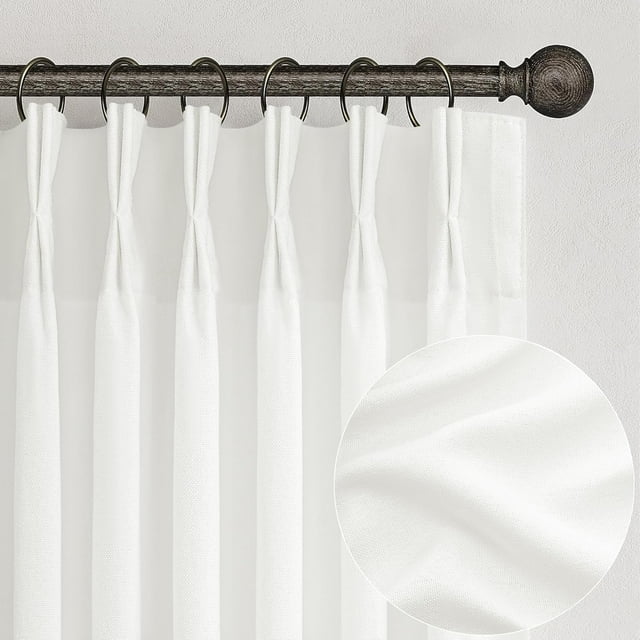 Light Filtering Pure White Curtains 84 Inches Long for Living Room, Modern Linen Blend Textured Sheer Memory Shape Trained Pleat Curtain Back Tab for Bedroom 2 Panel Set Window Drape 7FT