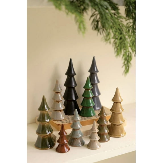 SET OF TEN CERAMIC CHRISTMAS TREES