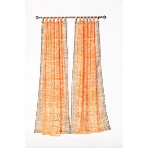 Light-Filtering Sari Colorful Curtains Boho Curtains, Bed Canopy Panel, Wall Tapestry or Window Treatment For Bedroom or Living room Tote bag (84"L x 42"W Set of 2, Coral Tan)