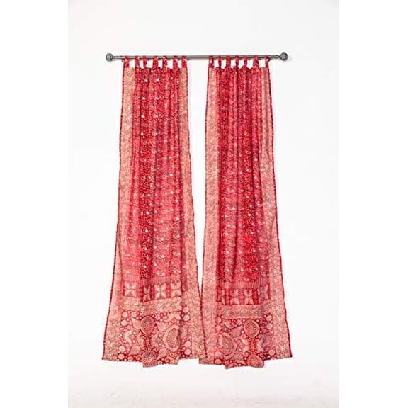 Light-Filtering Sari Colorful Curtains Boho Curtains, Bed Canopy Panel, Wall Tapestry or Window Treatment For Bedroom or Living room Tote bag (84"L x 42"W Set of 2, Red)