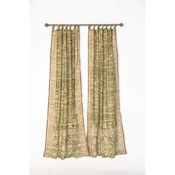 Light-Filtering Sari Colorful Curtains Boho Curtains, Bed Canopy Panel, Wall Tapestry or Window Treatment For Bedroom or Living room Tote bag (84"L x 42"W Set of 2, Olive Greens)