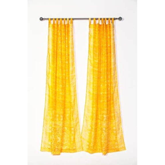 Light-Filtering Sari Colorful Curtains Boho Curtains, Bed Canopy Panel, Wall Tapestry or Window Treatment For Bedroom or Living room + Tote bag (84"L x 42"W Set of 2, Sunburst Yellow)