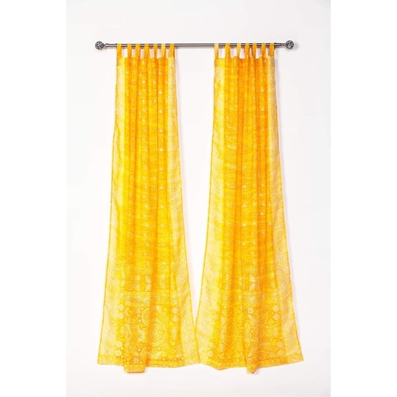 Light-Filtering Sari Colorful Curtains  Boho Curtains, Bed Canopy Panel, Wall Tapestry or Window Treatment For Bedroom or Living room + Tote bag (84"L x 42"W Set of 2, Sunburst Yellow)