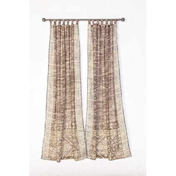Light-Filtering Sari Colorful Curtains Boho Curtains, Bed Canopy Panel, Wall Tapestry or Window Treatment For Bedroom or Living room Tote bag (84"L x 42"W Set of 2, Taupe Silver)