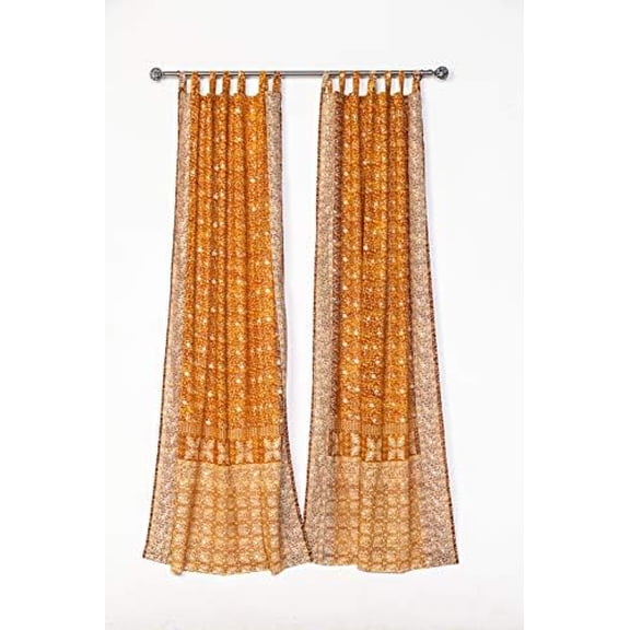 Light-Filtering Sari Colorful Curtains Boho Curtains, Bed Canopy Panel, Wall Tapestry or Window Treatment For Bedroom or Living room Tote bag (96"L x 42"W Set of 2, Amber Gold)