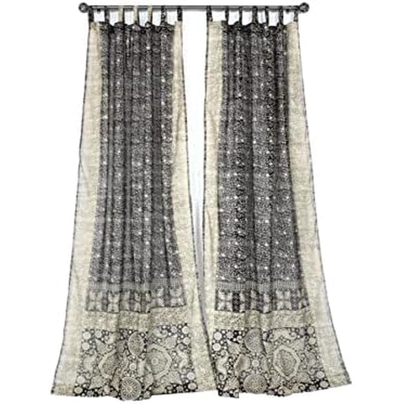 Light-Filtering Sari Colorful Curtains Boho Curtains, Bed Canopy Panel, Wall Tapestry or Window Treatment For Bedroom or Living room Tote bag (96"L x 42"W Set of 2, Charcoal Gray)