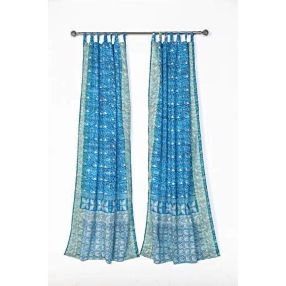Light-Filtering Sari Colorful Curtains Boho Curtains, Bed Canopy Panel, Wall Tapestry or Window Treatment For Bedroom or Living room Tote bag (96"L x 42"W Set of 2, Turquoise Teal)