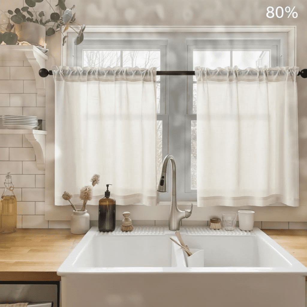 Light Filtering Semi Sheer Linen Curtain Panels for Small Windows, 36x24 Inch Natural Cafe Curtains with Dual Rod Pocket for Kitchen Basement Front Door, 2 Panels Boho Tier Style