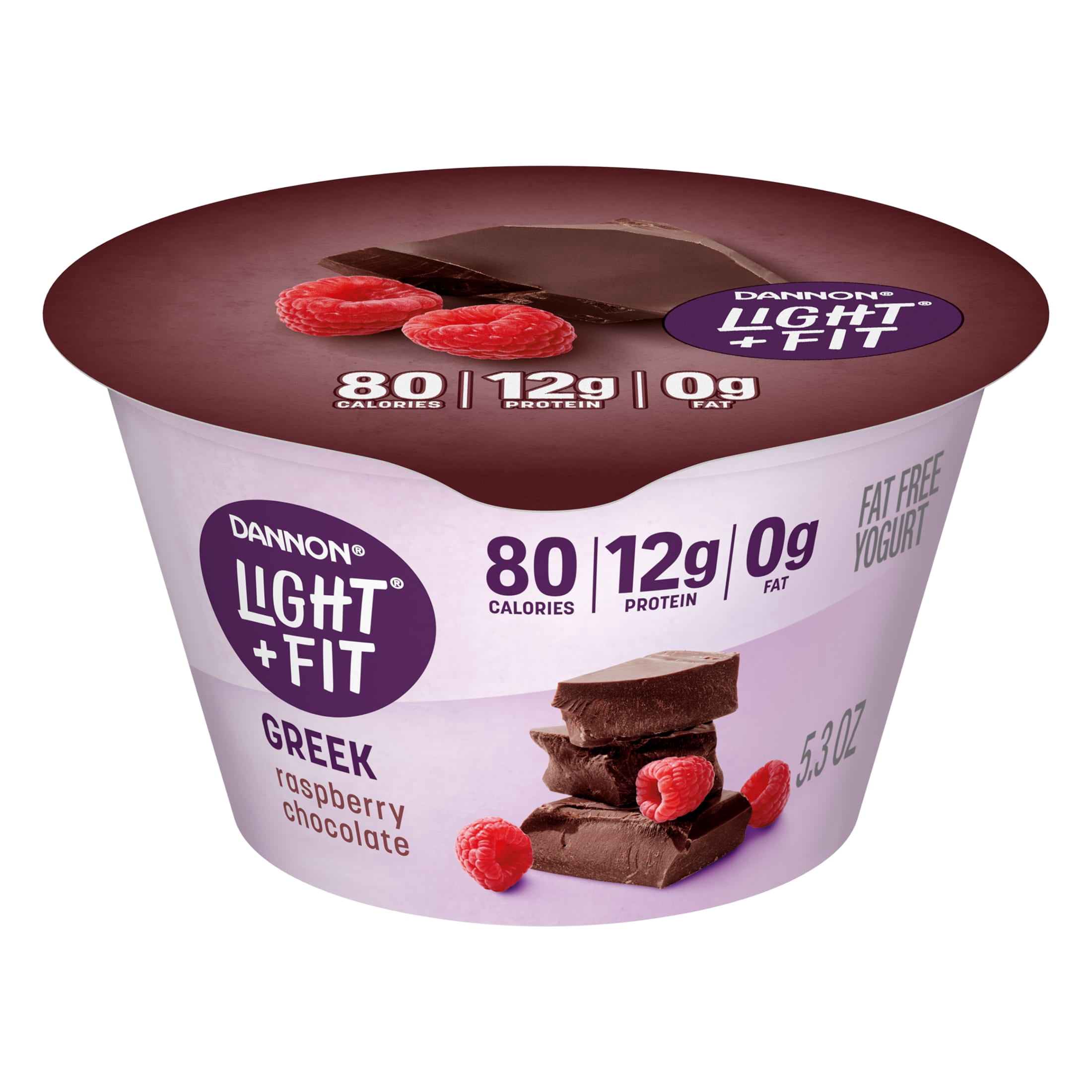 Dannon Light + Fit Raspberry Chocolate Greek Fat Free Yogurt Cup, 5.3 oz