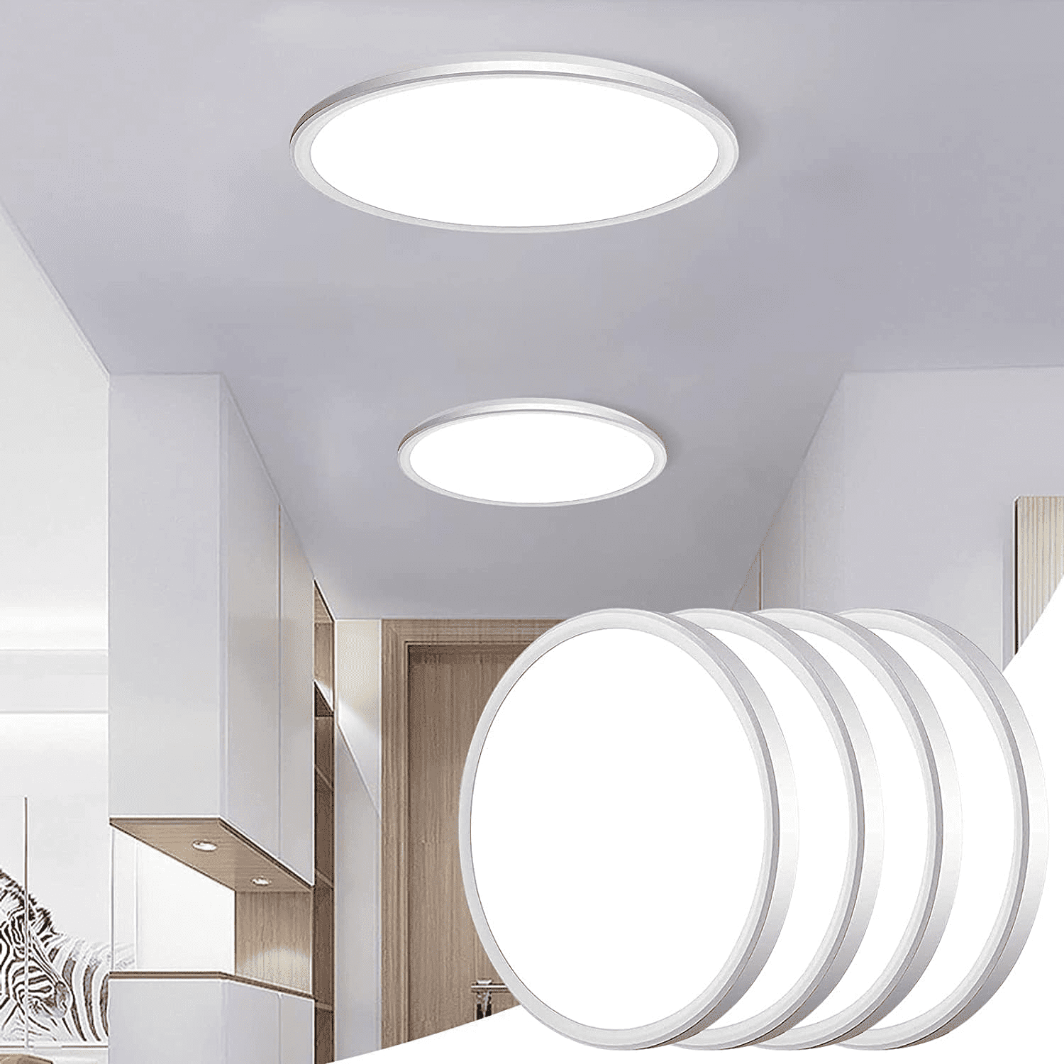 Light Fixture 4 Pack Set,24W Slim Led Flush Mount Ceiling Light,Super Bright Gargage Lights