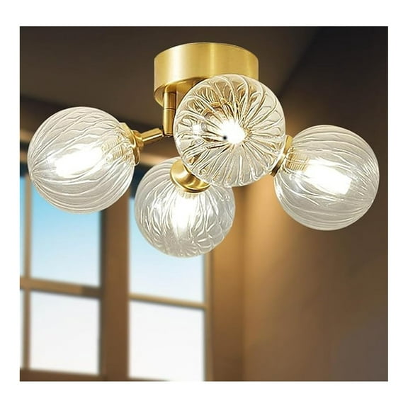 Light Fixtures Ceiling Mount, Semi Flush Mount Ceiling Light, 4-Light Globe Glass Ceiling Light Fixture for Hallway Bedroom Kitchen Farmhouse Entryway Foyer (Bulb Incl.)