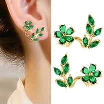 Light Flower Leaf Clip on Earrings for Women Summer Fashion Green Rhinestone Gold Earrings without Piercing Jewelry