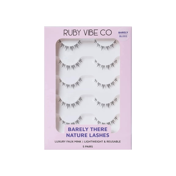 RUBY VIBE CO Light Flutter Natural Eyelash Strips, 5 Pairs Ultra-Natural Lash Strips with Clear Band, Lightweight Reusable False Eyelashes